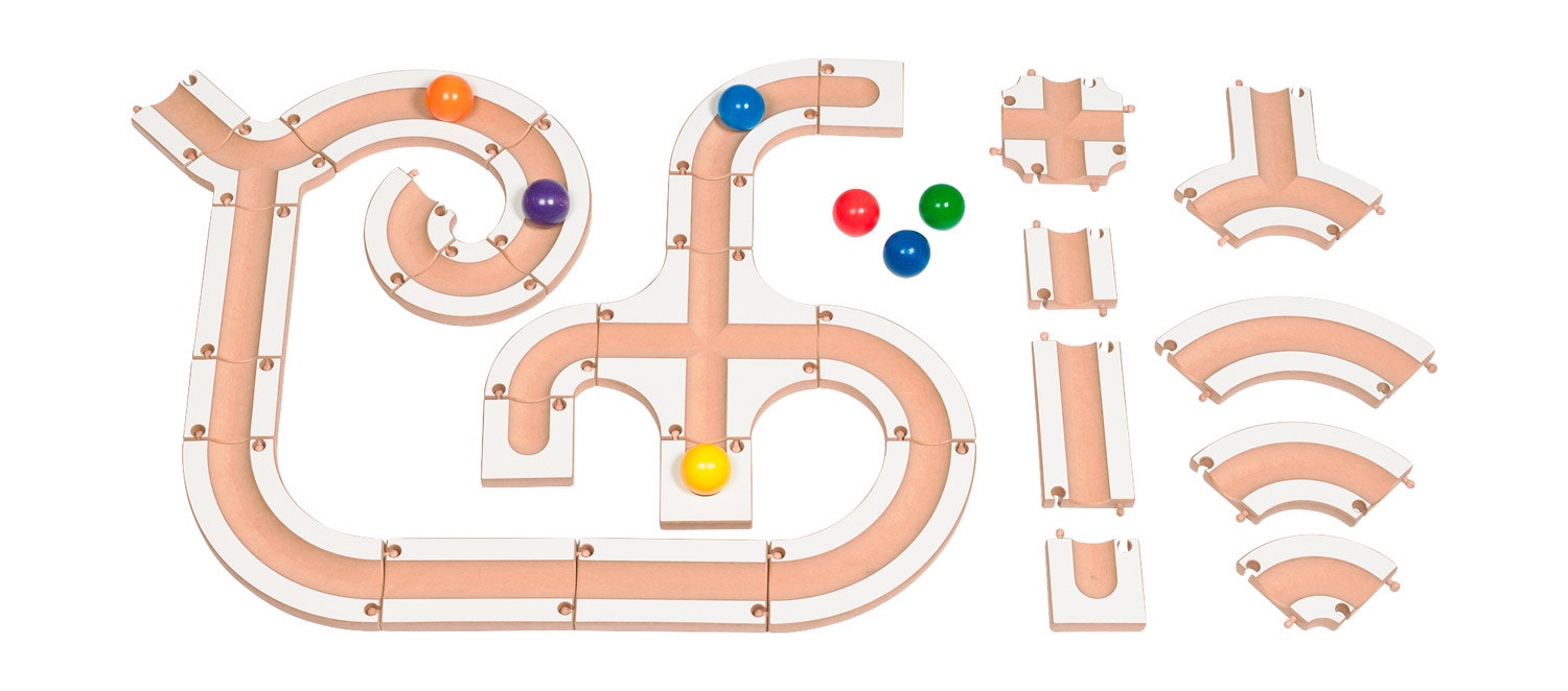Houten knikkerbaan elementen | 35-delig
