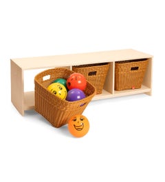 Houten Kinderbank | 3 vakken | 3 manden | 120 x 37 x 35 cm