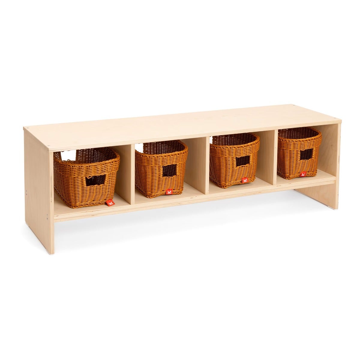 Houten kinderbank | 4 vakken | 4 manden | 120 x 37 x 35 cm