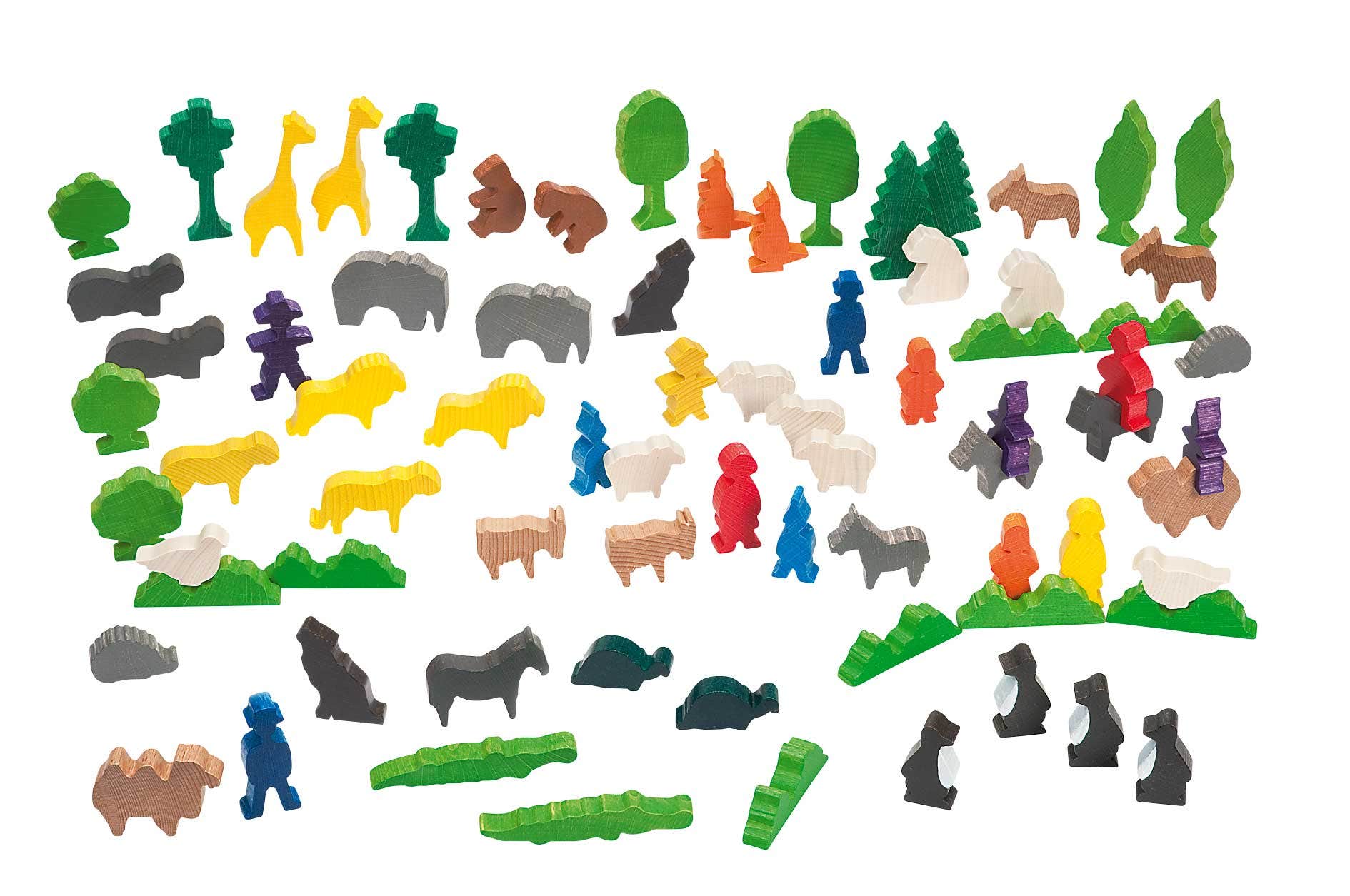 Kleurrijke houten speelgoedfiguren | Dierentuin (76-delig)