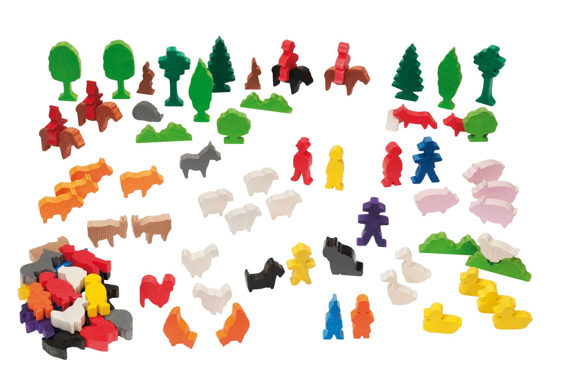 Kleurrijke houten speelgoedfiguren | Huisdieren (84-delig)