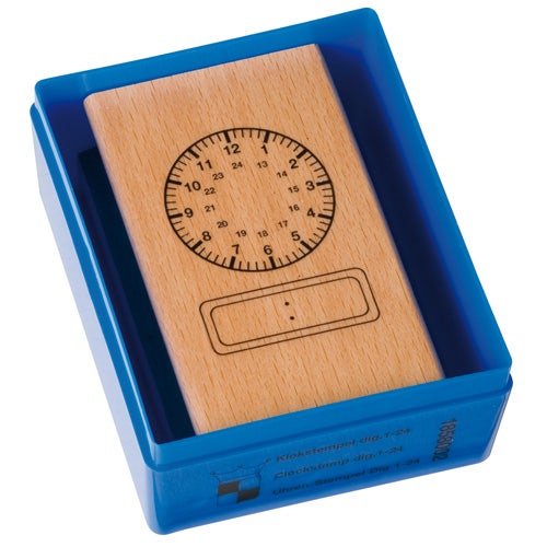 Klokstempel met digitale en analoge wijzerplaat