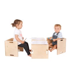Omkeerbare houten bank en stoelen | Set van 3