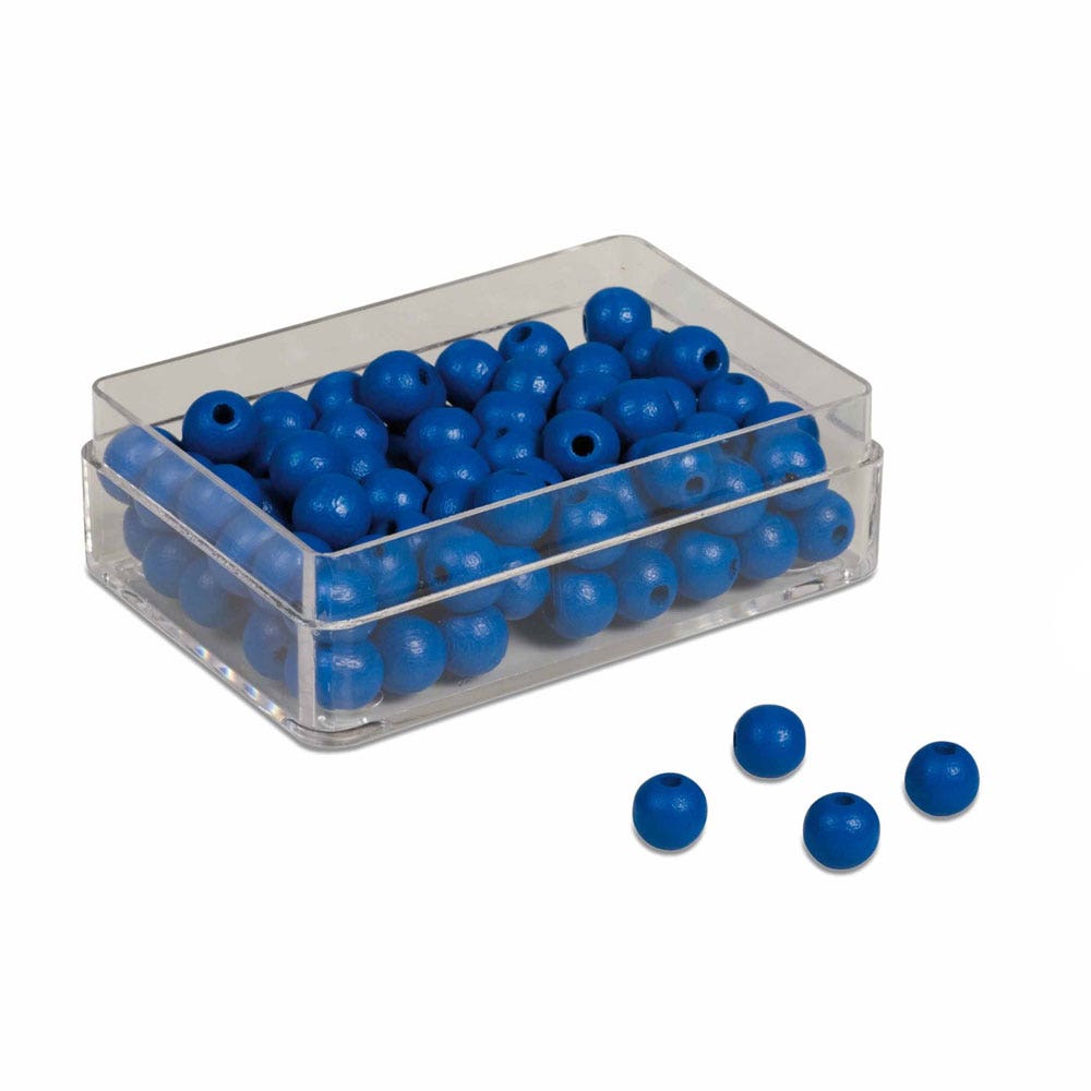 Kunststof doosje met 100 blauwe kralen