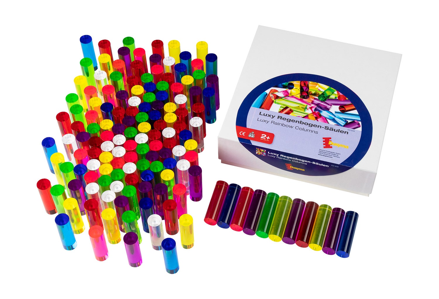 Luxy bouwstenen acryl cilinders | Helder | Gekleurd (126 stuks)