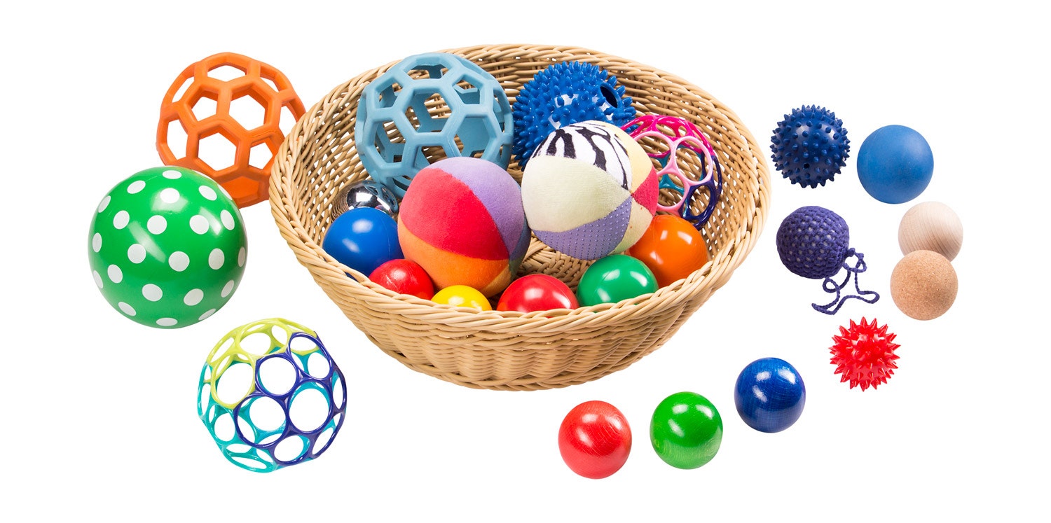 Mand met 24 sensorische ballen