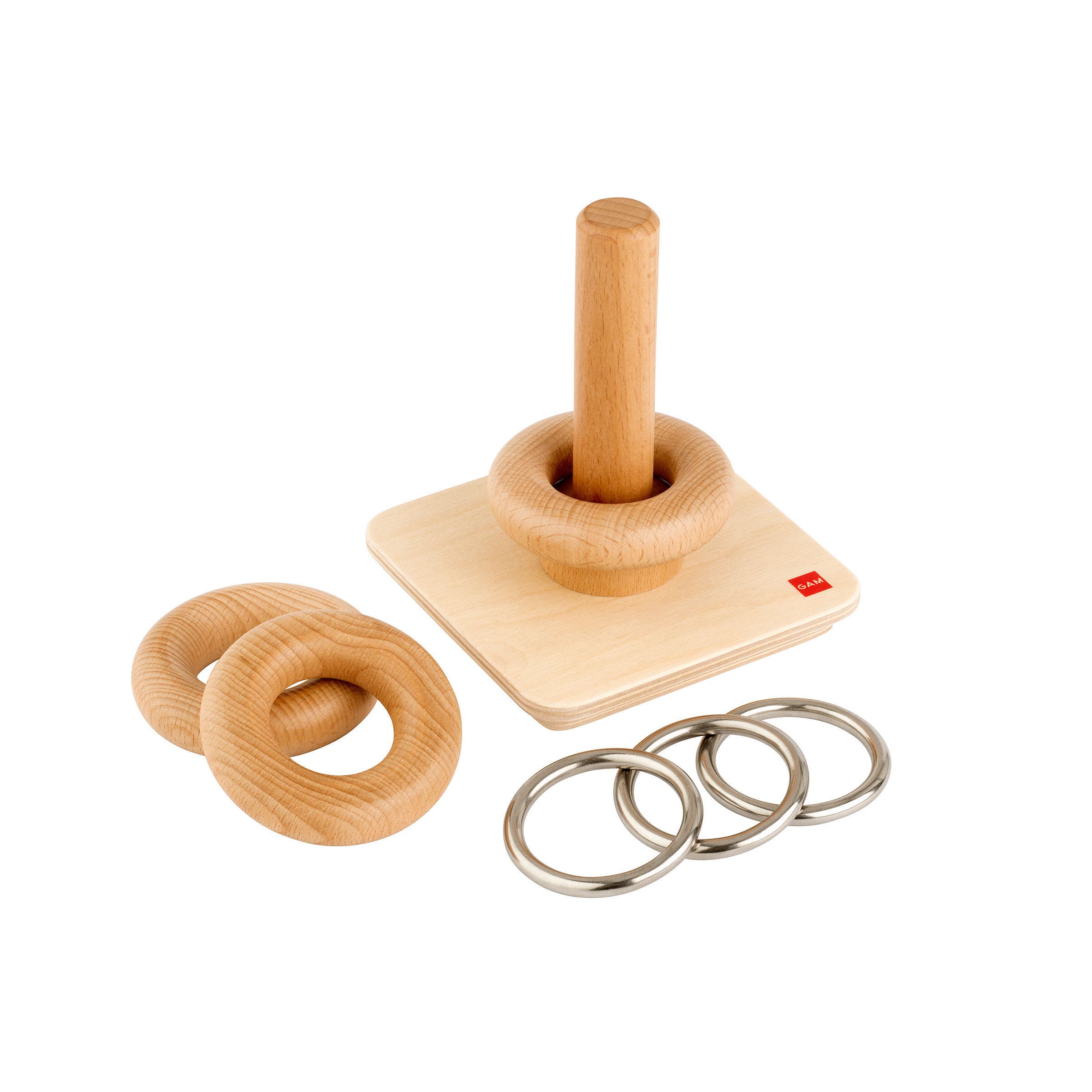 Metalen en houten ringen op staande pen | Nienhuis Montessori