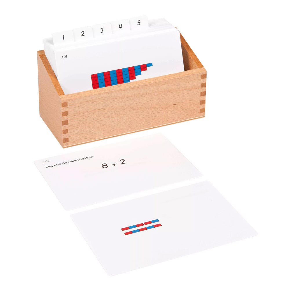Kistje met opdrachten voor rekenstokken