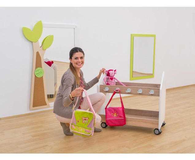EduCasa – Garderobe jassen / tassenwagen – klein (wit / lime / petrol)