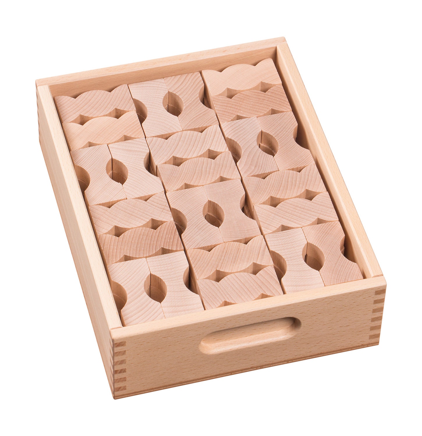 Sierlijke houten bouwblokken in kist | Set A (96 stuks)