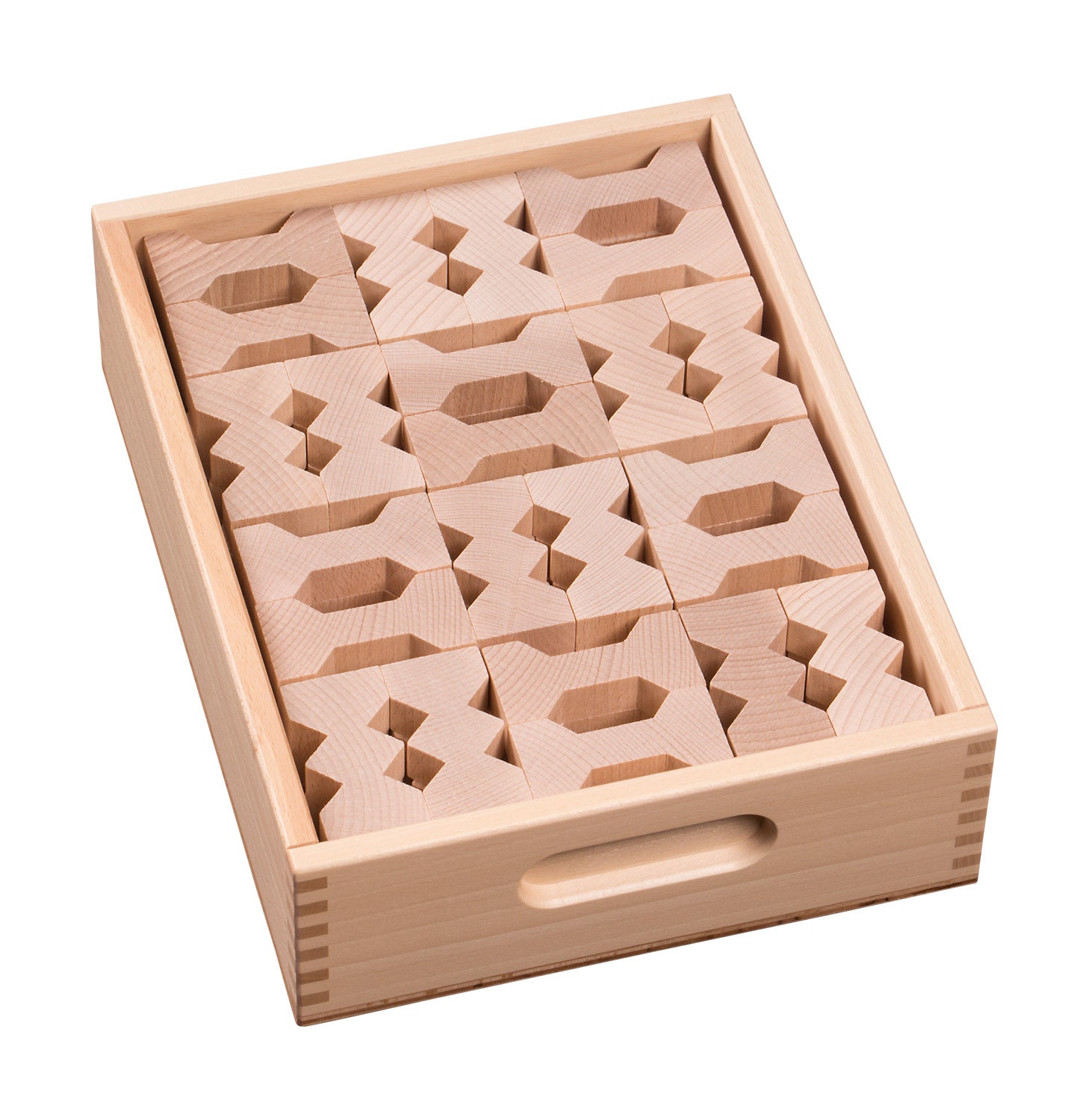 Sierlijke houten bouwblokken in kist | Set C (96 stuks)