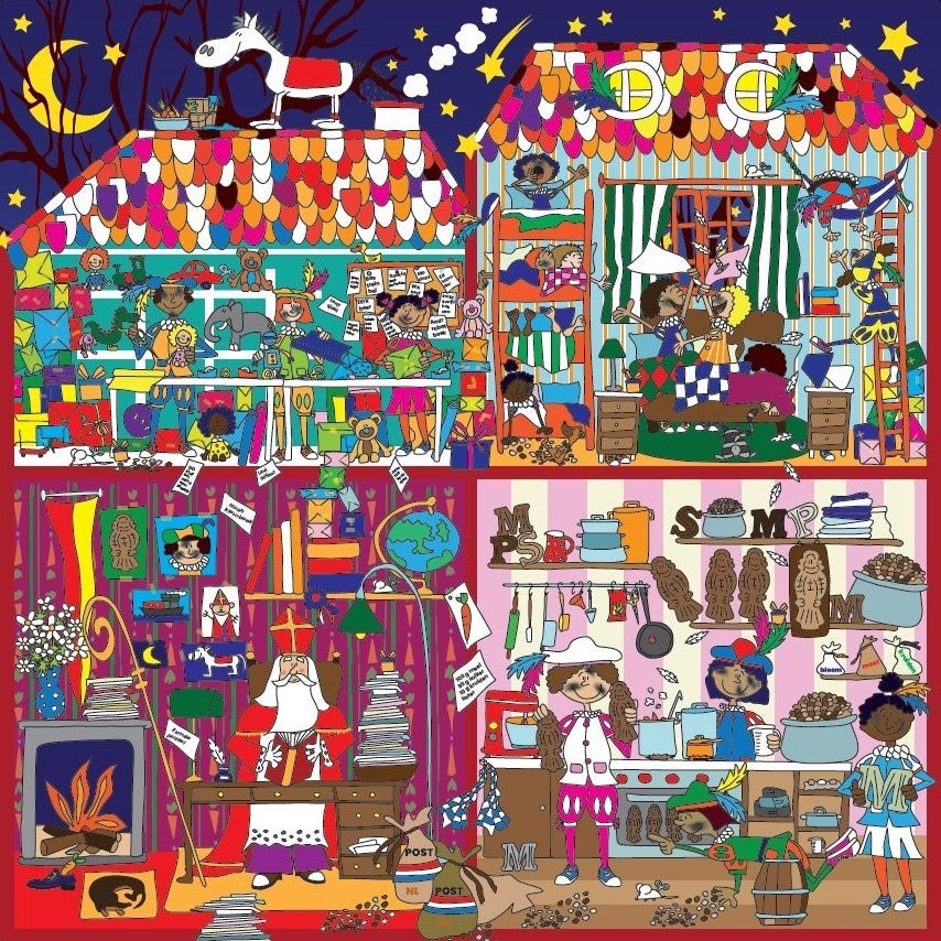 Sinterklaas puzzel met roetveegpietjes van hout 4 in 1