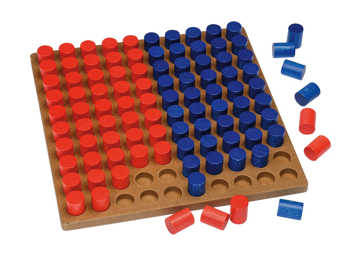 Sorteerbord met 100 houten cilinders
