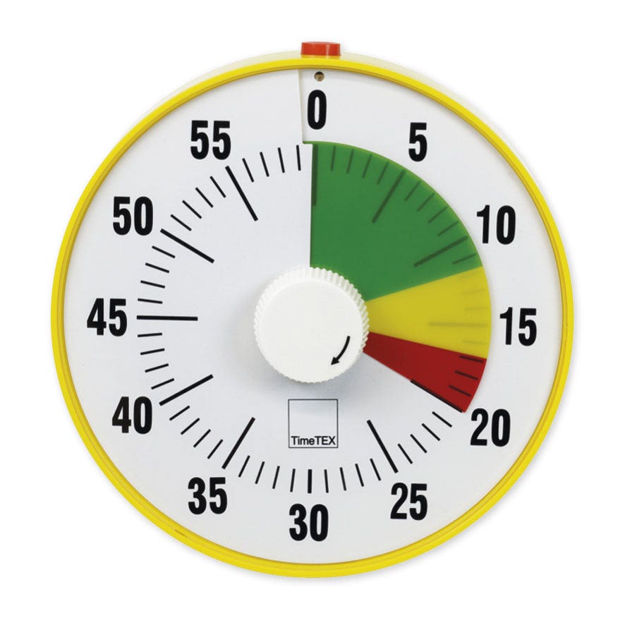 Tijdsduurklok 'geluidloos' met stoplichtschijf en pauzeknop