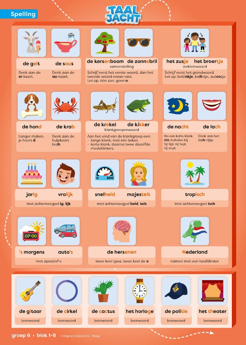 Taaljacht - Groep 6 - Spelling en Grammatica - Categoriekaarten (5 ex.)
