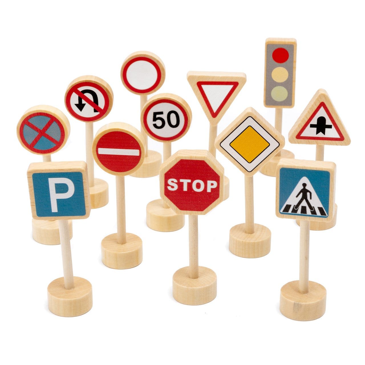 Houten verkeersborden | 10 cm | Set van 12