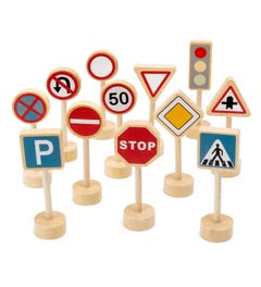 Houten verkeersborden | 10 cm | Set van 12