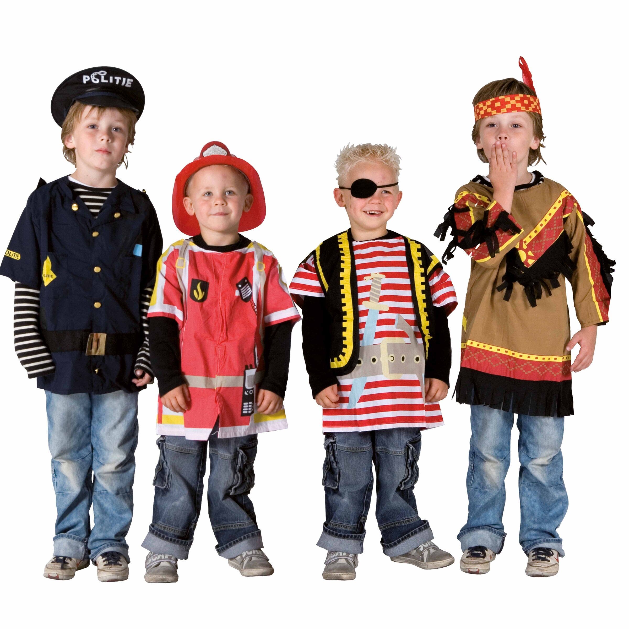 Verkleedkleding |  Set van 4 | Brandweerman, Indiaan, Piraat, Politie